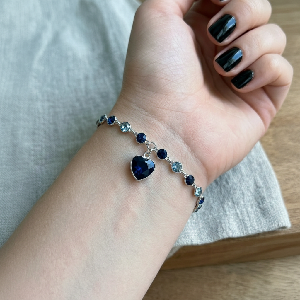 Silver Bracelet with Navy Blue Gemstones in Gift Packing