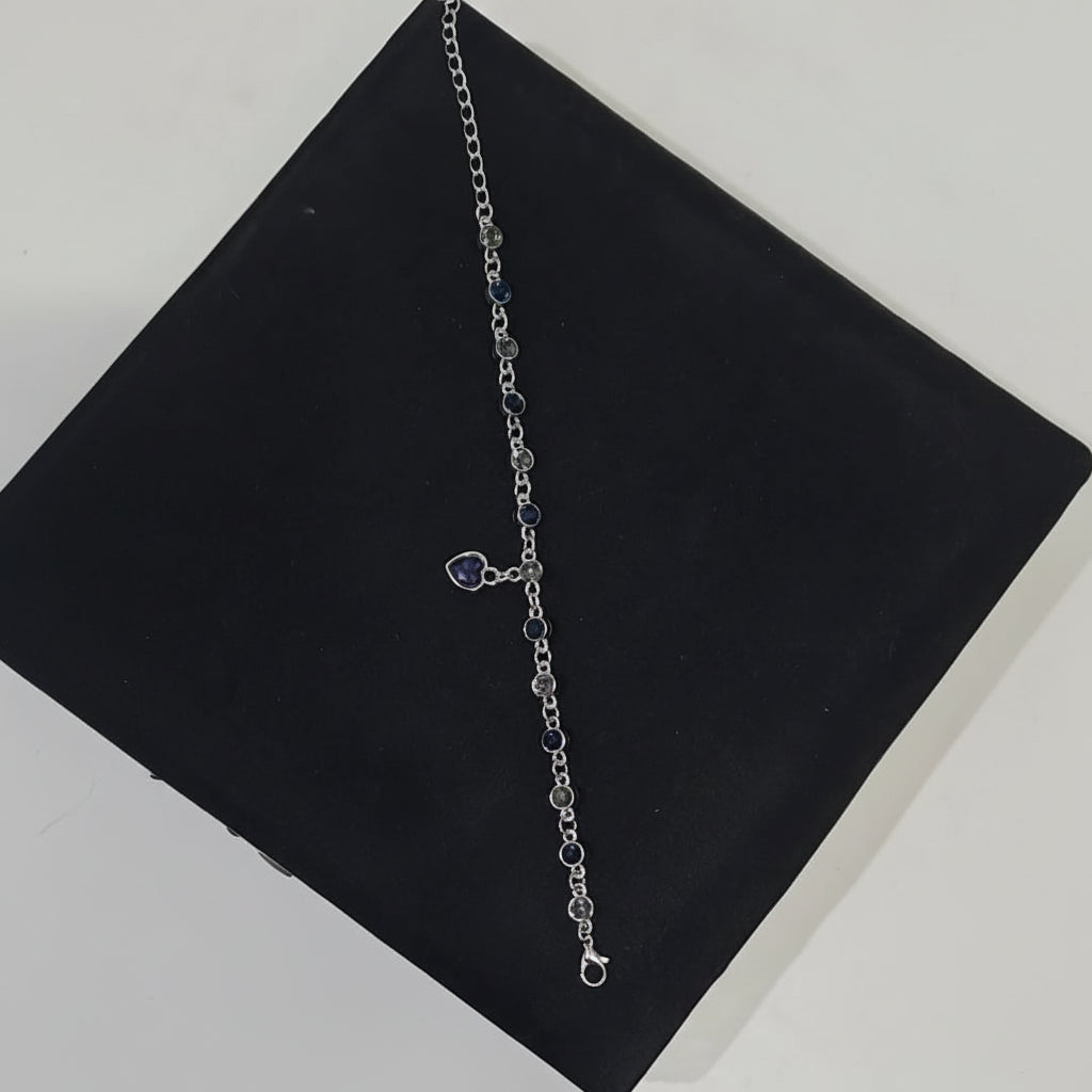 Silver Bracelet with Navy Blue Gemstones in Gift Packing