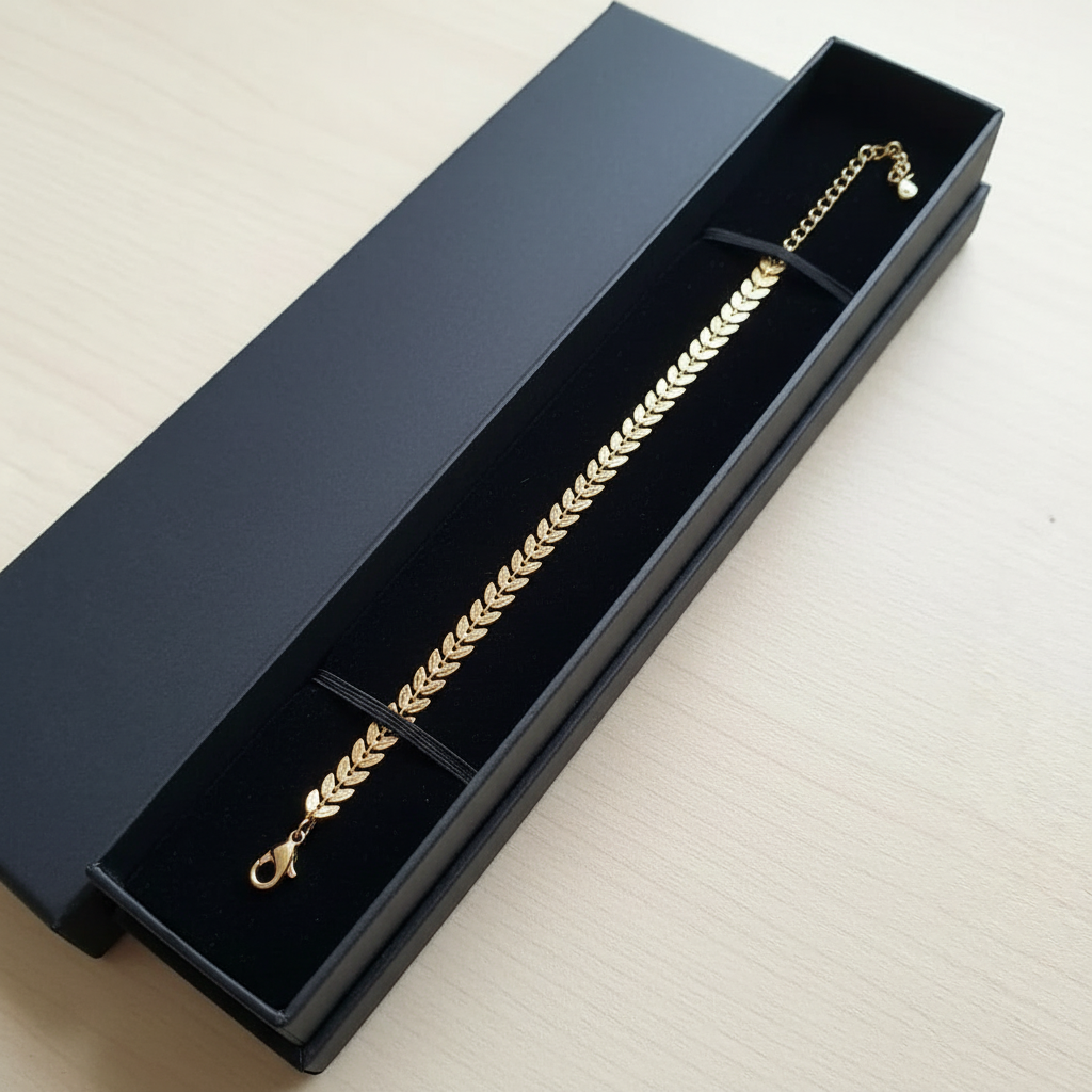Golden Fishbone style Bracelet in Gift Packing