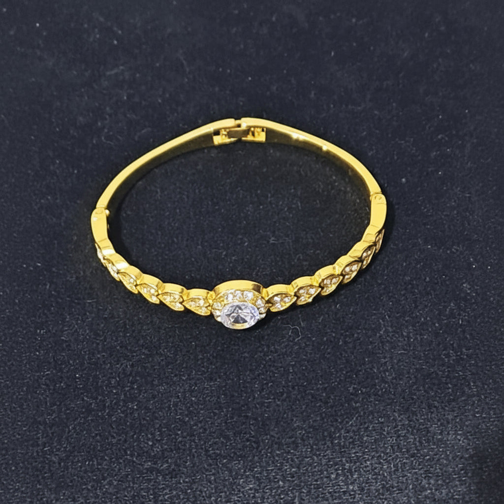 Golden Bracelet with series of Hearts & Crystals in Gift Packing