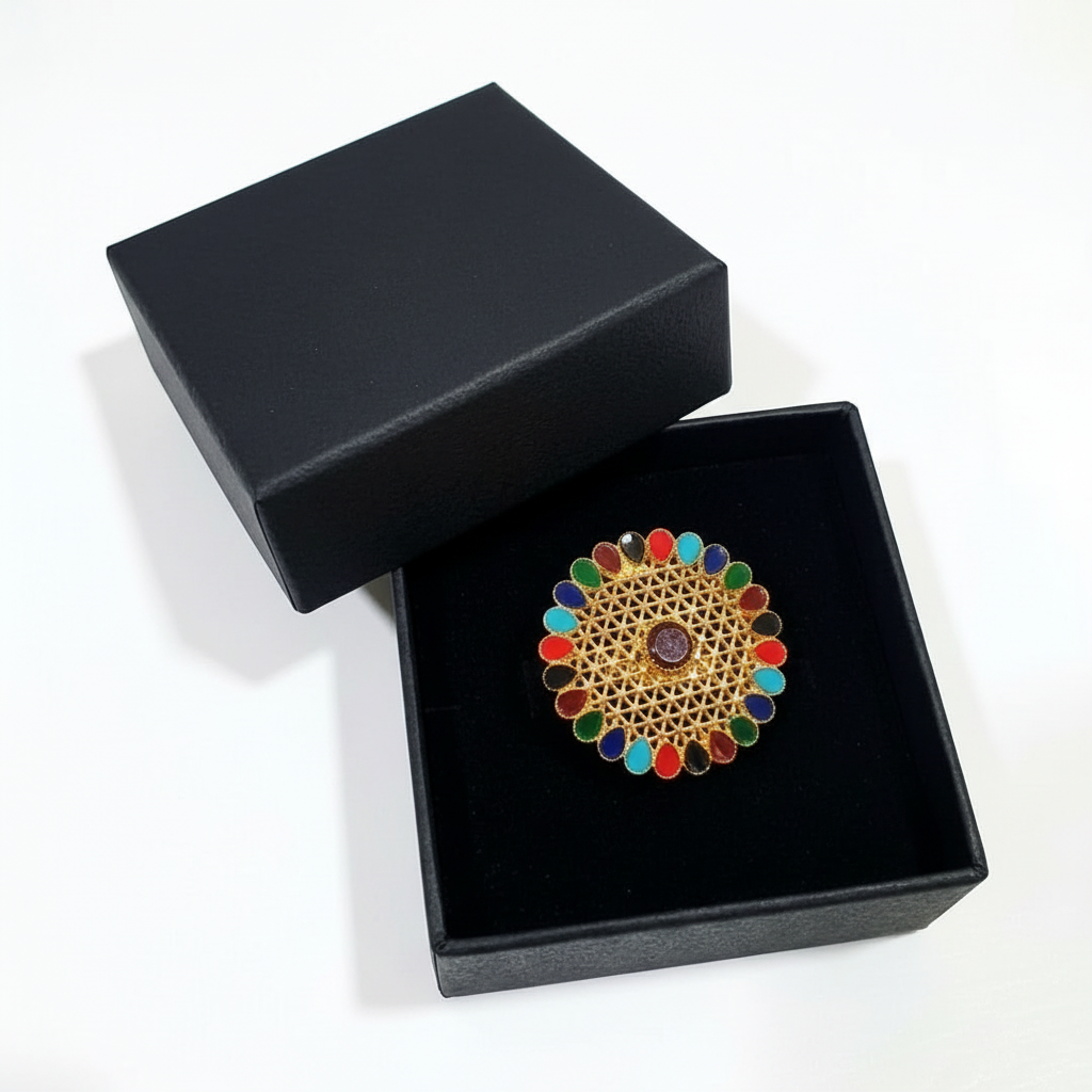 Grand Golden Ring with Multi Colour Gemstones in Gift Packing