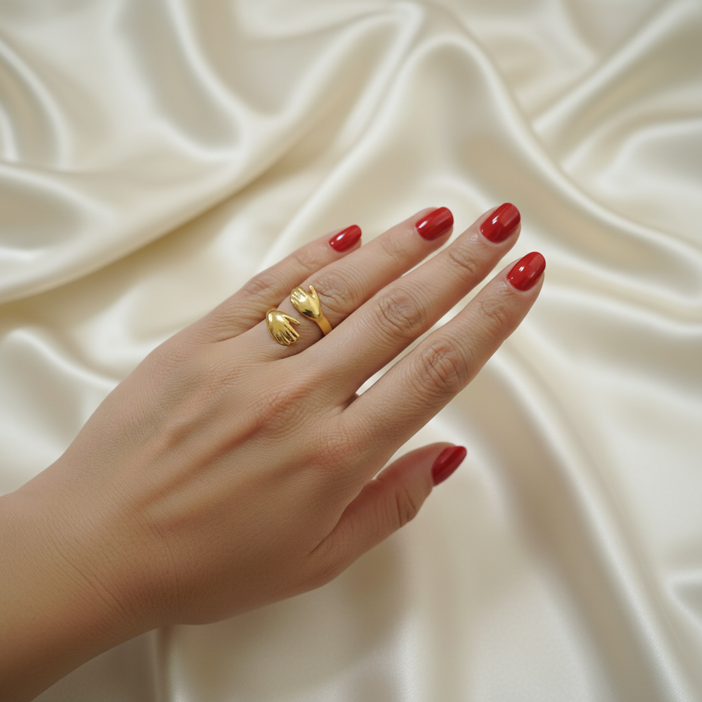 Golden Loving Couple Hug Ring in Gift Packing