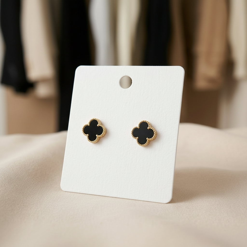Golden-Black 4 Mini Clover Earrings (Tops) in Gift Packing