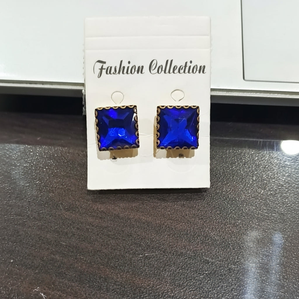 Golden Studs (Tops) with Blue Gemstone in Gift Packing