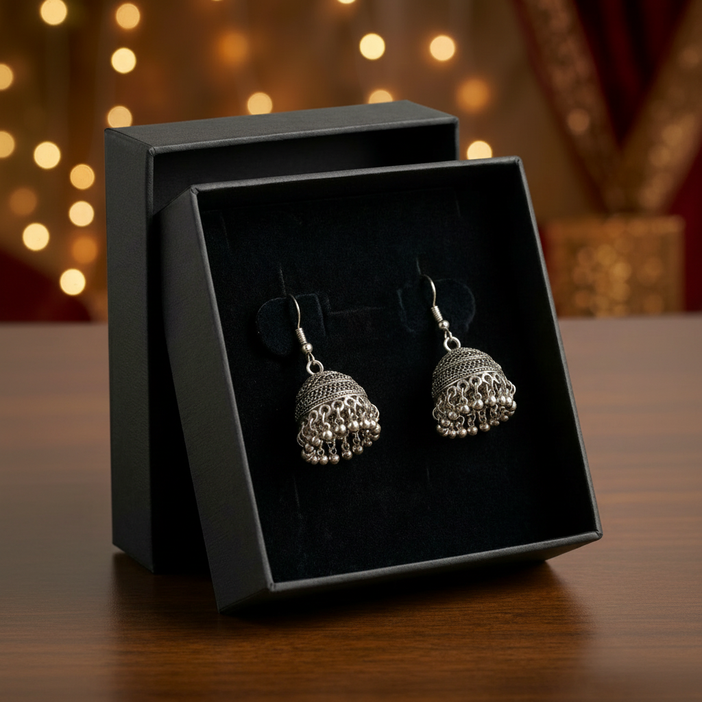 Traditional Silver Earrings (Jhumkay) in Gift Packing