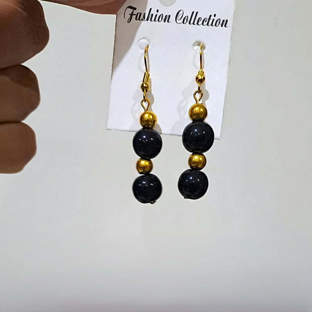 Golden & Black Beads Drop Earrings in Gift Packing