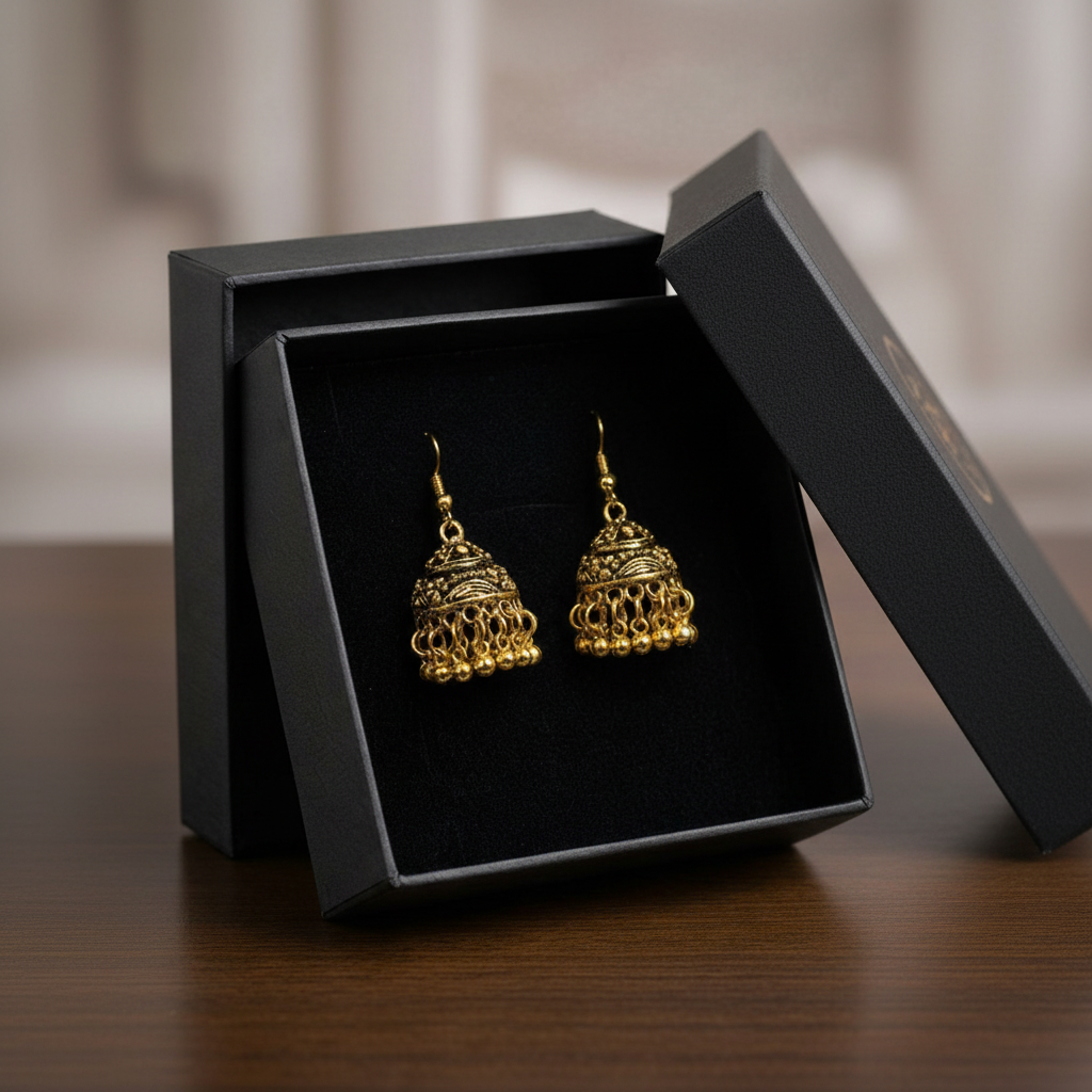 Traditional Golden Earrings (Small Jhumkay) in Gift Packing