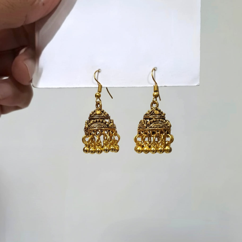 Traditional Golden Earrings (Small Jhumkay) in Gift Packing