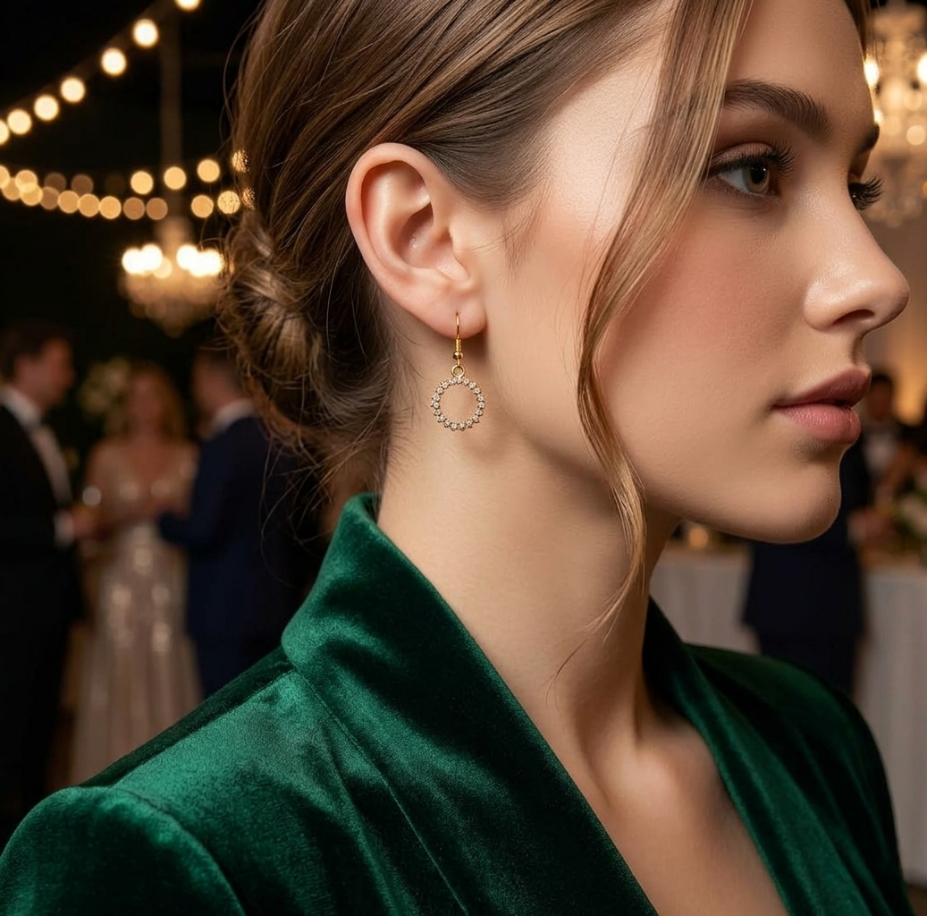 Modern Golden Earrings with Tiny Crystals in Gift Packing
