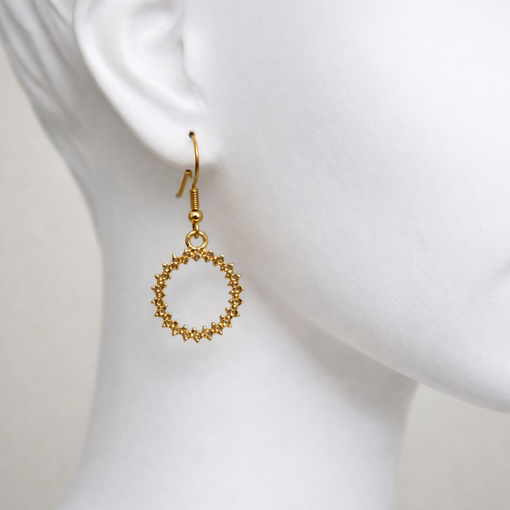 Modern Golden Earrings with Tiny Crystals in Gift Packing