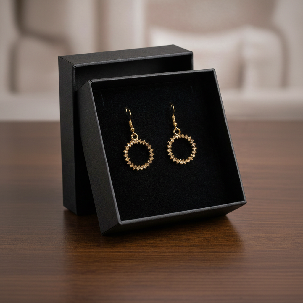 Modern Golden Earrings with Tiny Crystals in Gift Packing