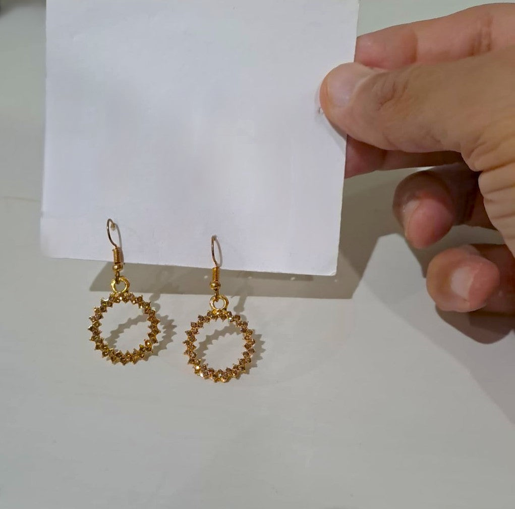 Modern Golden Earrings with Tiny Crystals in Gift Packing