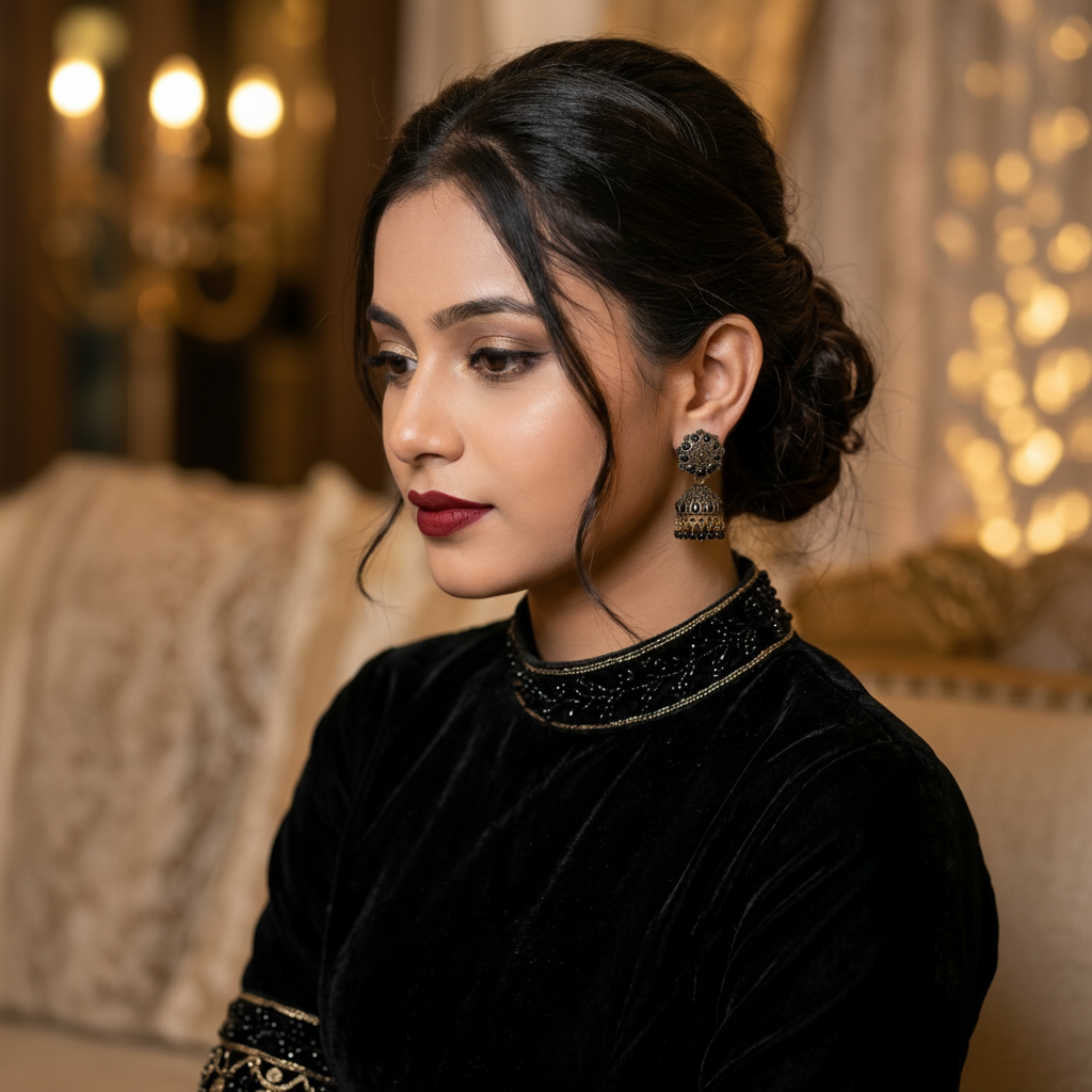 Traditional Golden-Black Earrings (Jhumkay) in Gift Packing