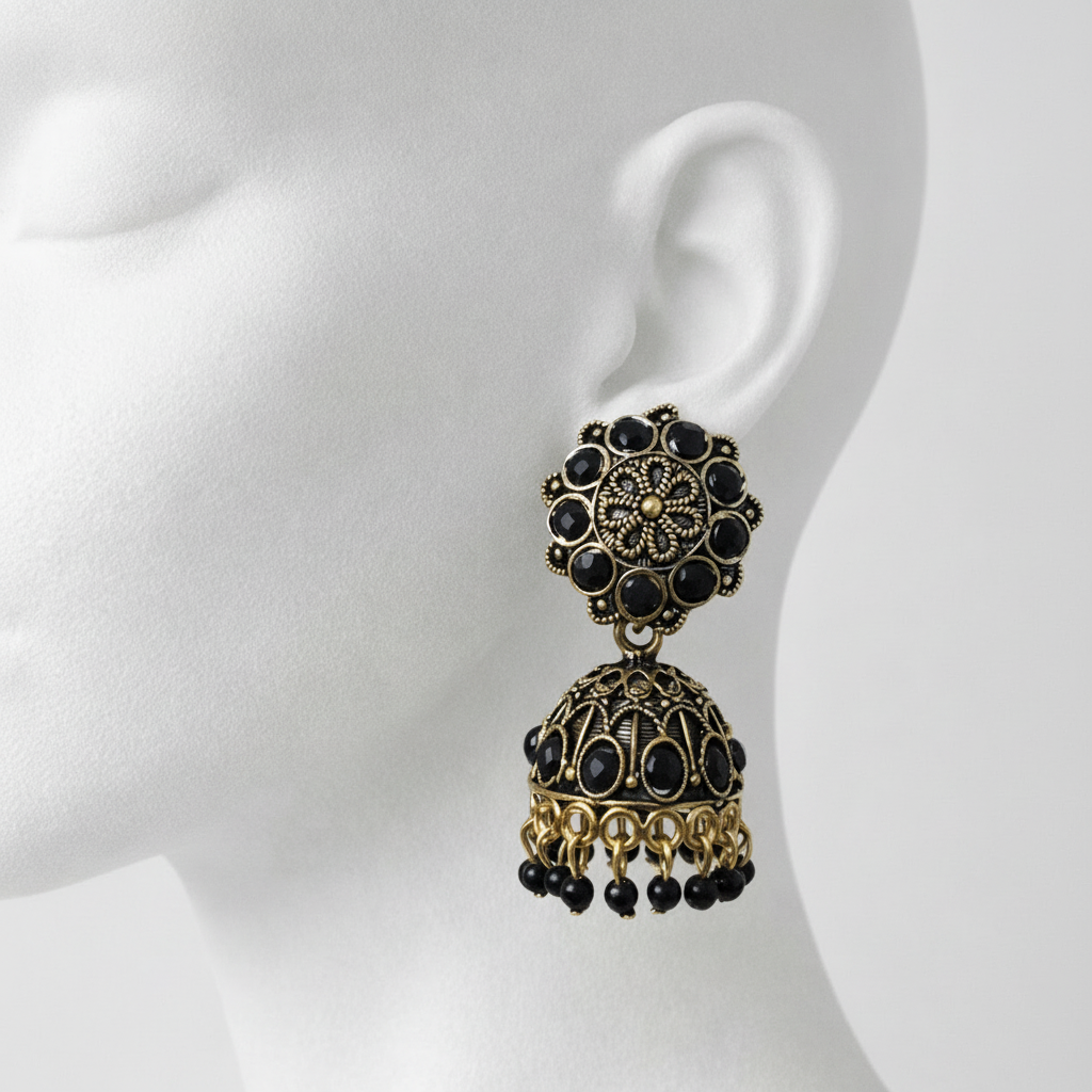Traditional Golden-Black Earrings (Jhumkay) in Gift Packing