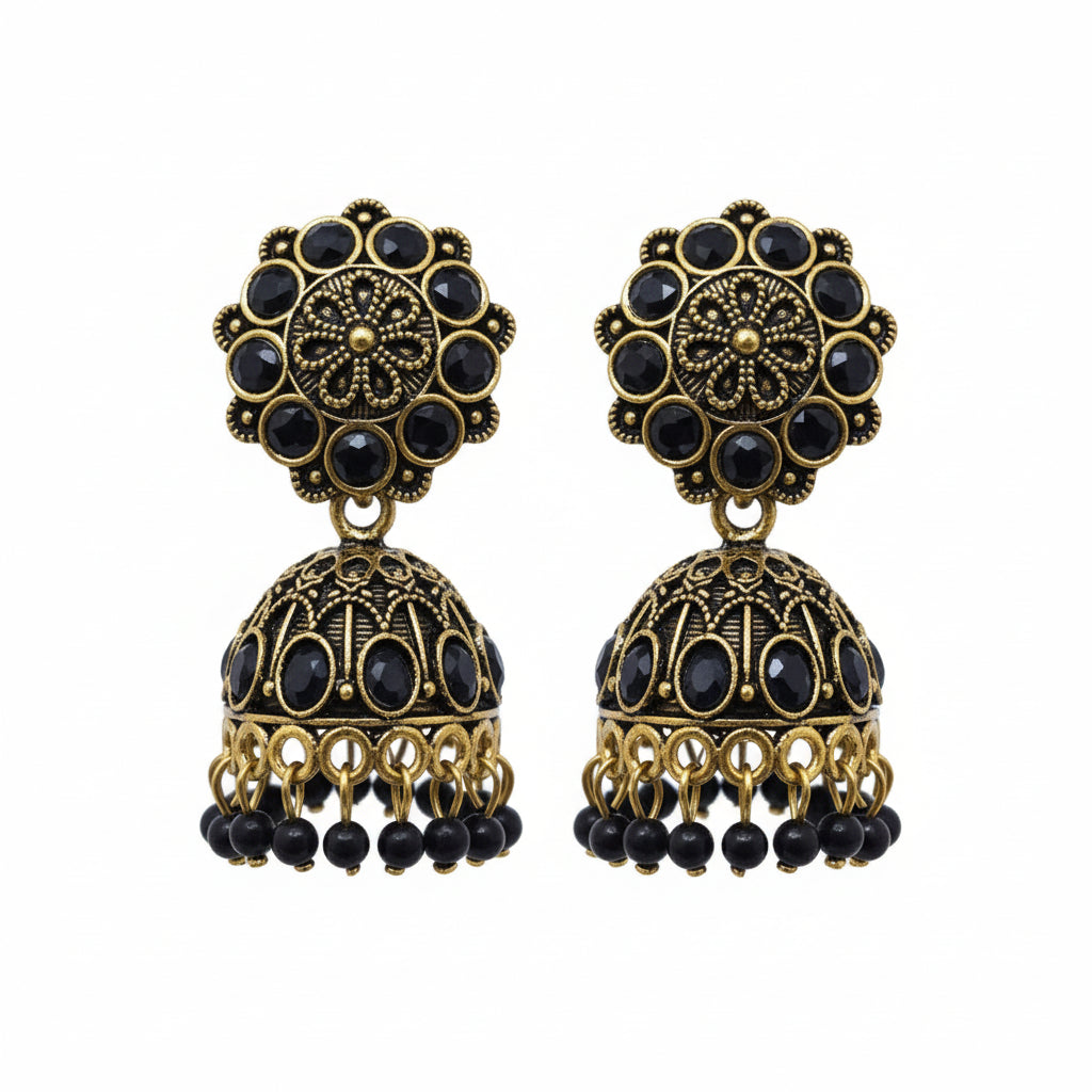 Traditional Golden-Black Earrings (Jhumkay) in Gift Packing