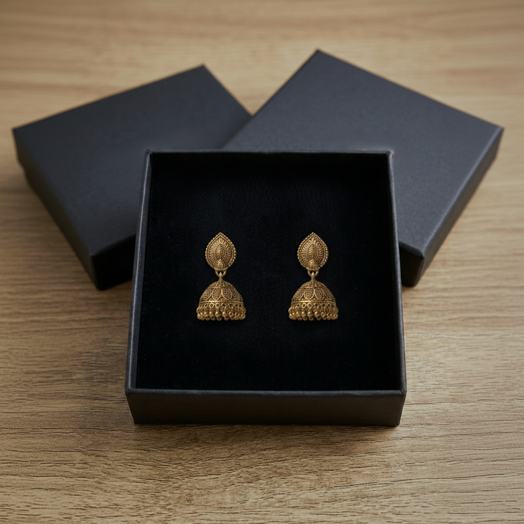 Traditional Antique Golden Earrings (Small Jhumkay) in Gift Packing