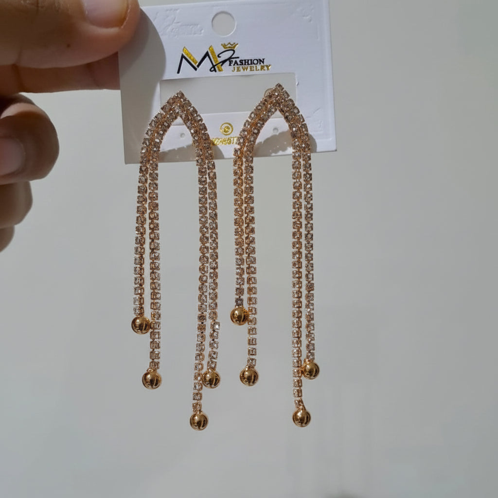 Golden Sparkle Rhinestone Tassel Dangle Drop Earrings in Gift Packing