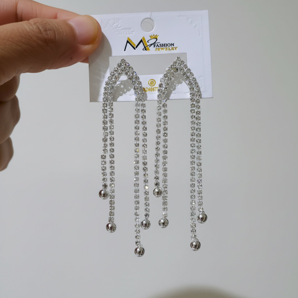 Silver Sparkle Rhinestone Tassel Dangle Drop Earrings in Gift Packing