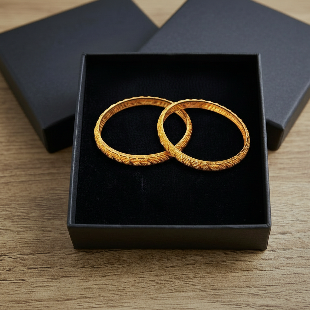 Pack of 2 Traditional Golden Bangles (Kangan) in Gift Packing