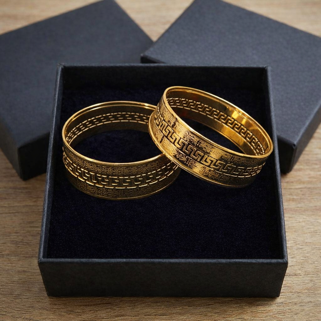 Pack of 2 Traditional Golden Bangles (Kangan) in Gift Packing