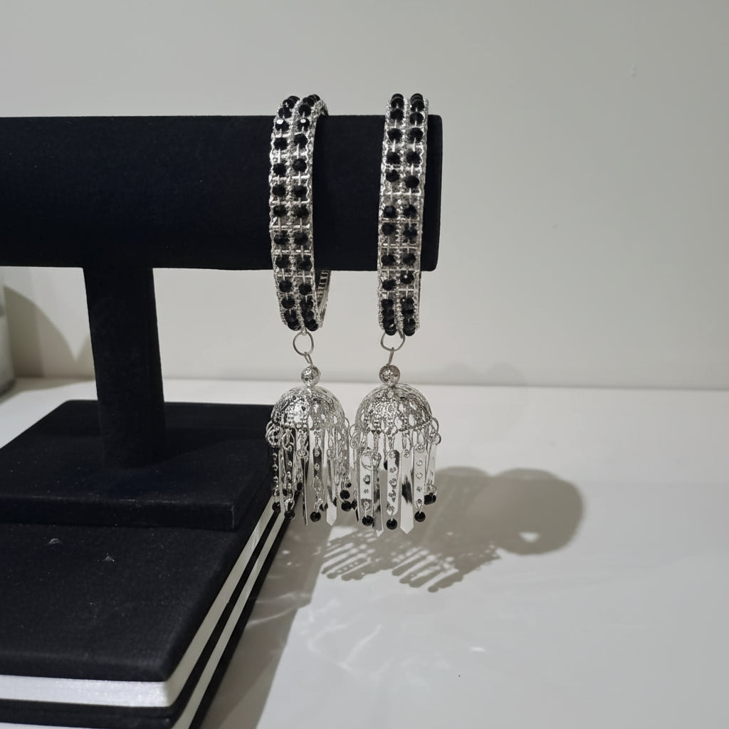 Pack of 2 Silver Bangles with Black Beads (Kangan) in Gift Packing