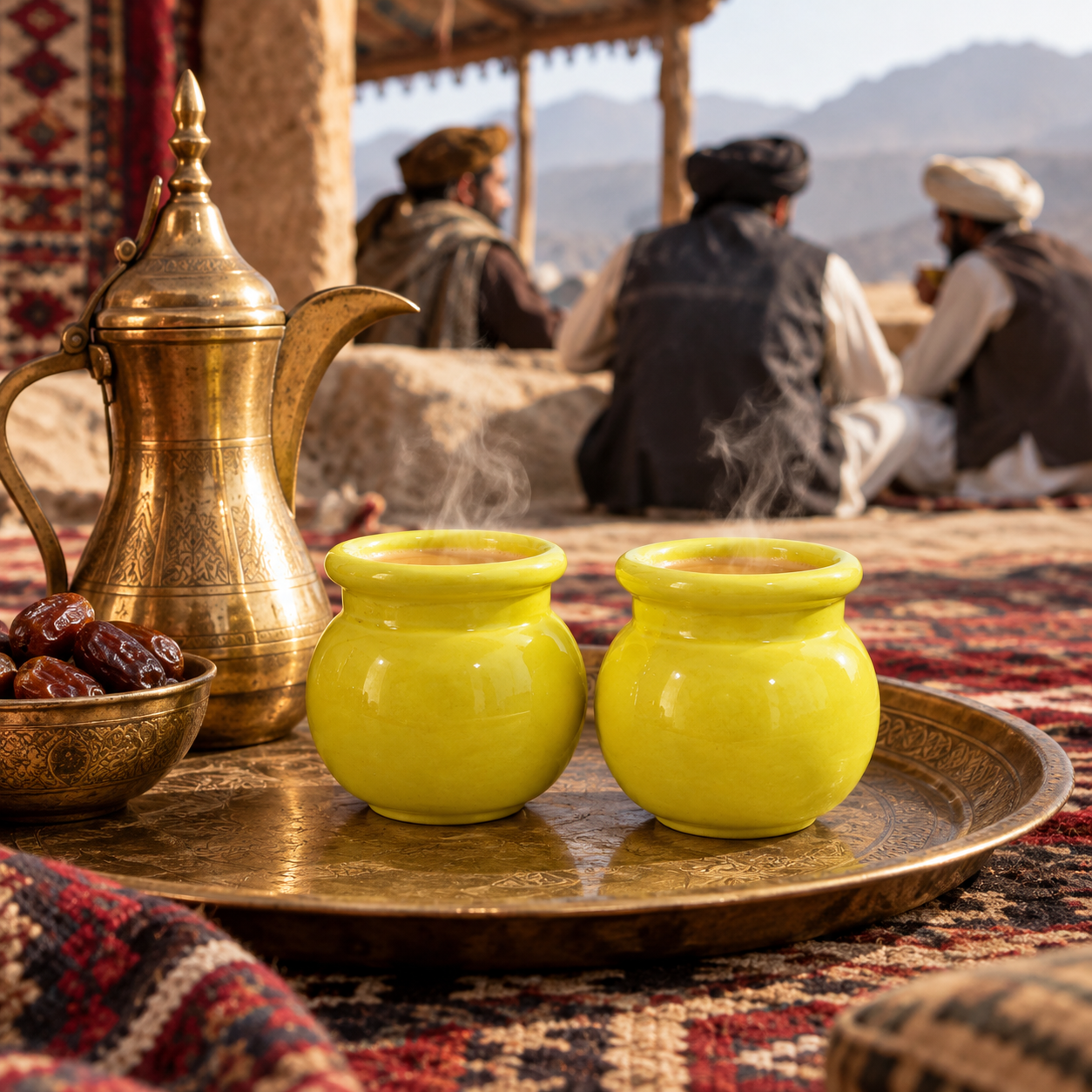 2-Pcs Set of Handmade Yellow Colour Ceramics Matki Style Qahwa/Chai Pots