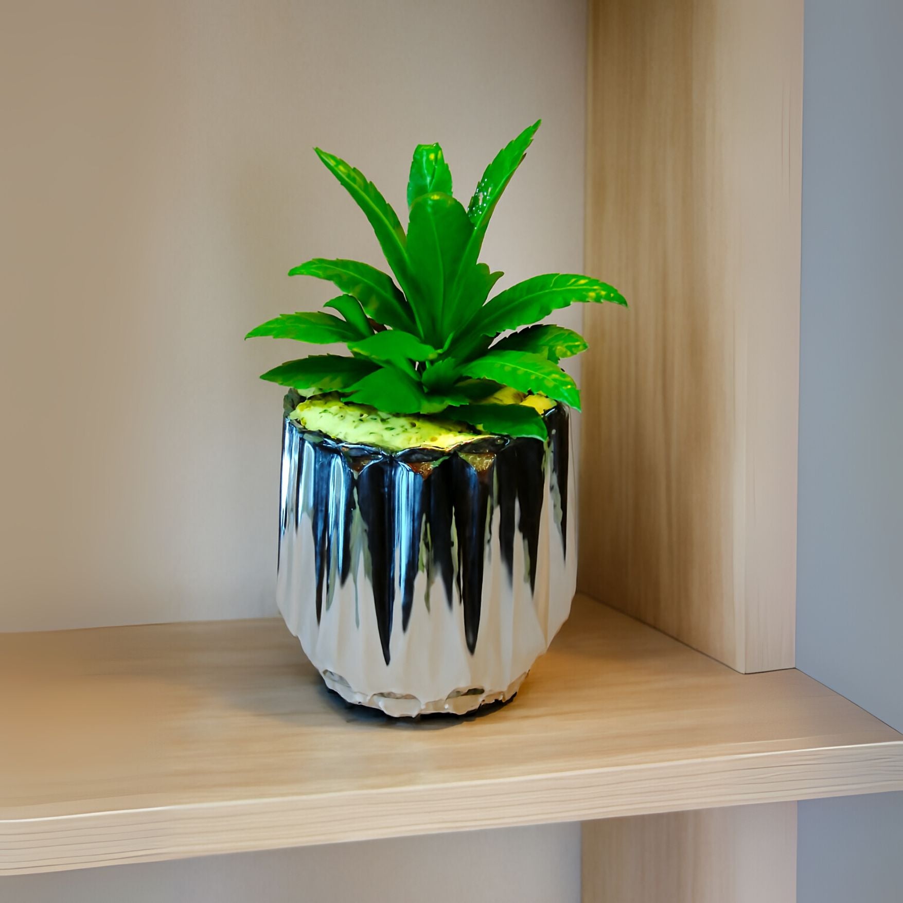 Silver Ceramic Pot with artificial Cactus Plant
