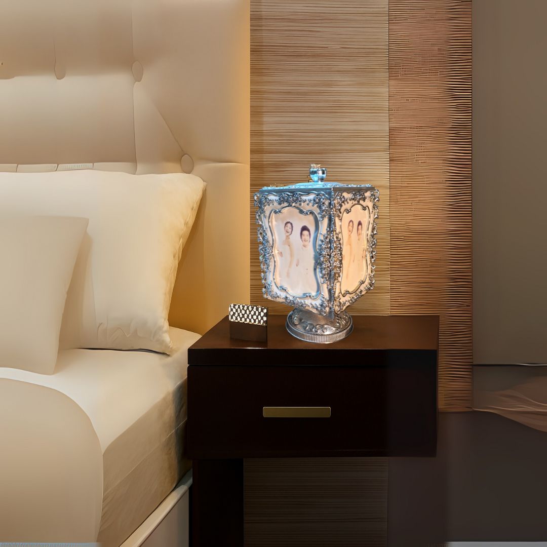 Silver Metallic Musical Rotating Jewellery Box cum Photo Frame