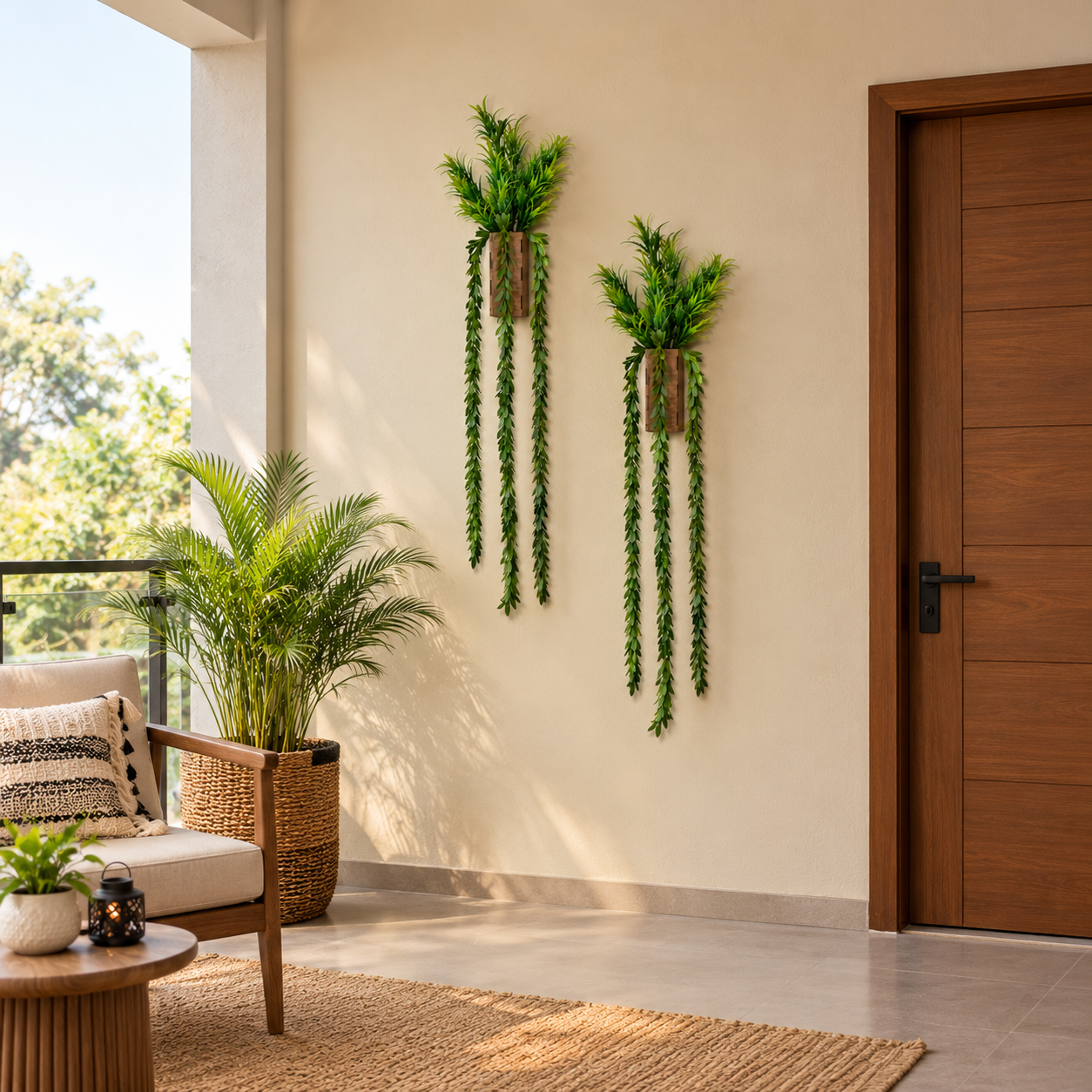 2 Pcs Set of Wooden wall Planters with artificial Plants