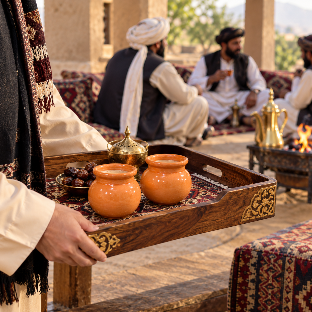 2-Pcs Set of Handmade Orange Colour Ceramics Matki Style Qahwa/Chai Pots