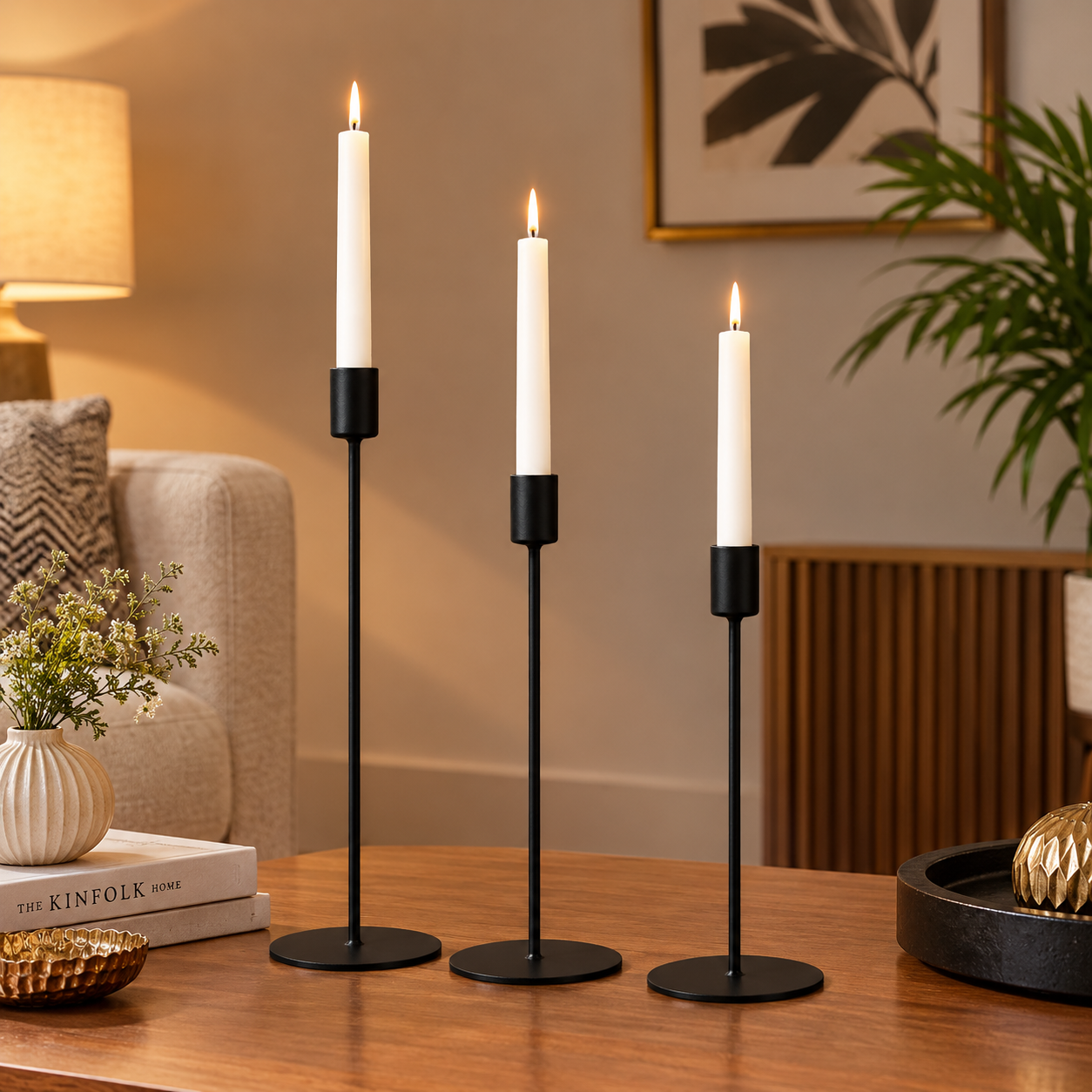 Set of 3 Black Metallic Candle Holders (without Candles)