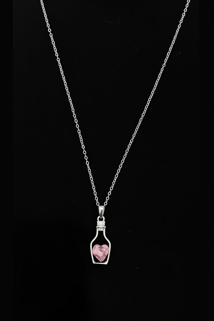 Aqua Crystal Heart in a Silver Hollow Drift Bottle Charm Locket in Gift Packing