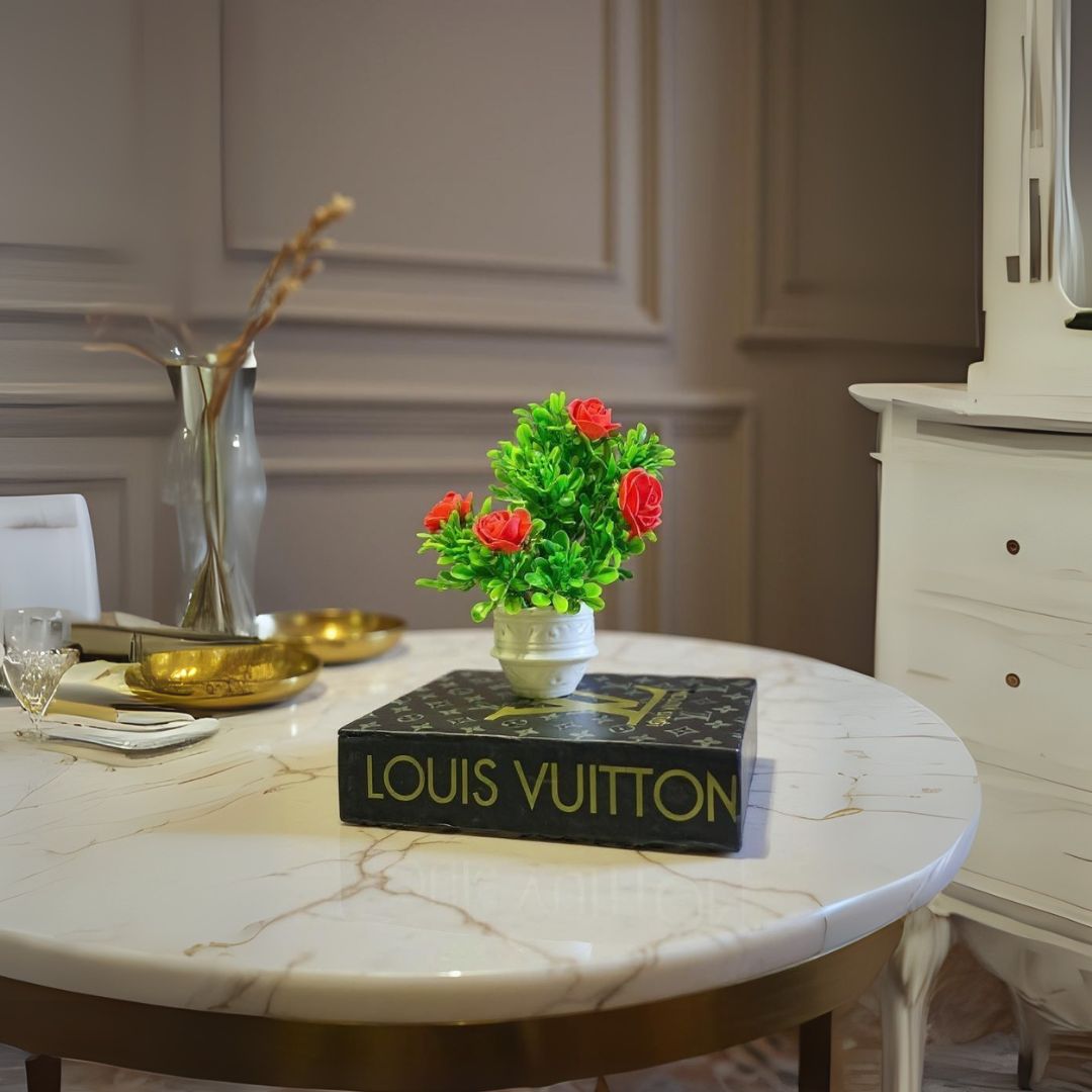 White Ceramic Pot with Classic Green Plant with Red Flowers