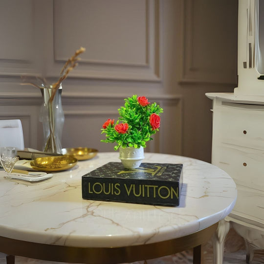 White Ceramic Pot with Classic Green Plant with Red Flowers
