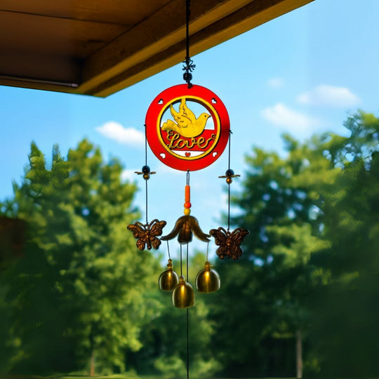 Wooden Love & Metallic Wind Chime With Golden Bells