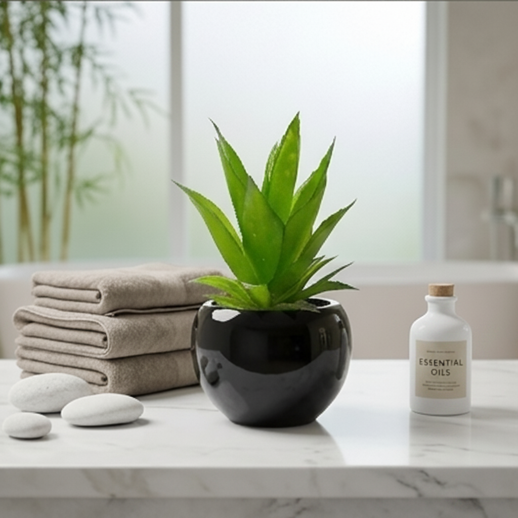Black Ceramics Pot with artificial Cactus Plant