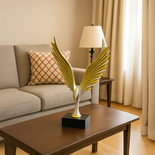 Twin Colours Statue of Abstract Eagle with Spread Wings on Black Base