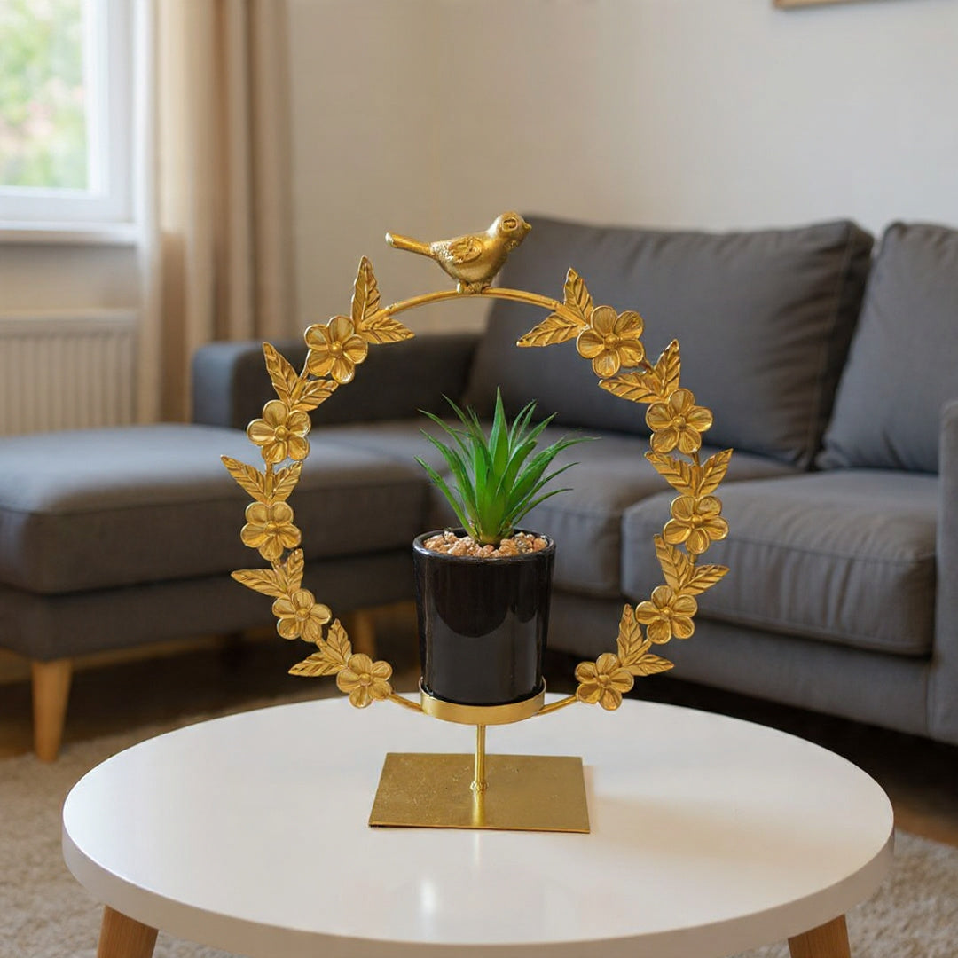 Cactus with Planter inside Round Floral Frame