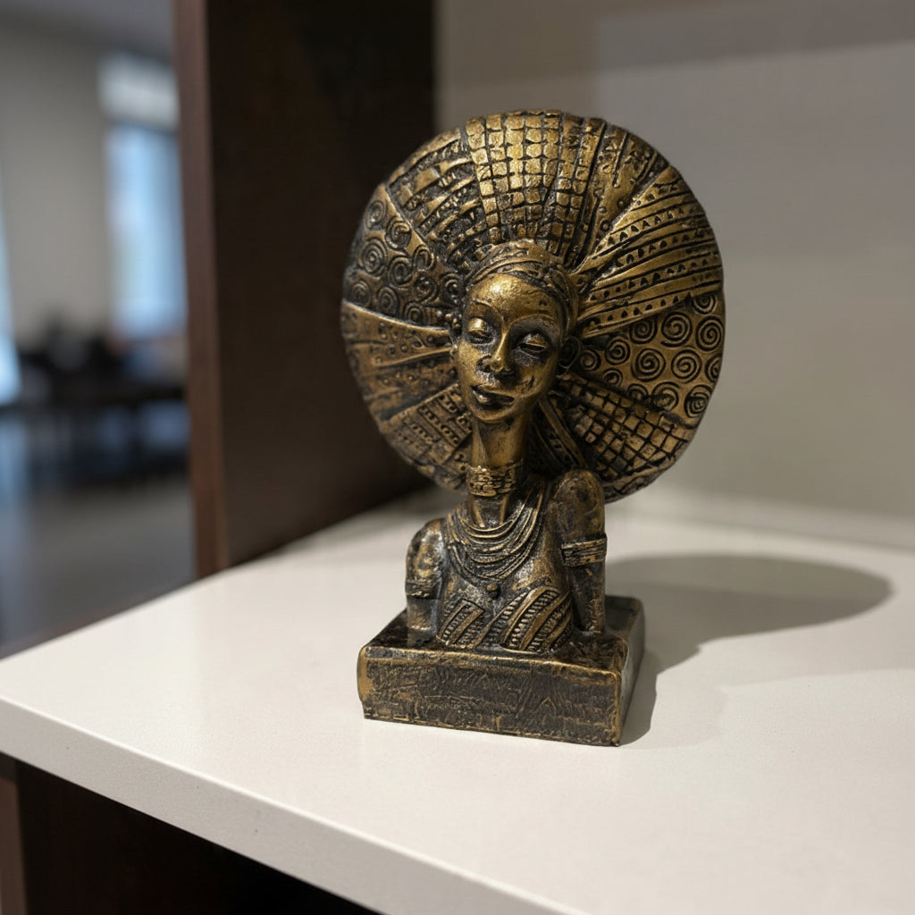 Antique Golden Sculpture of Traditional African Woman