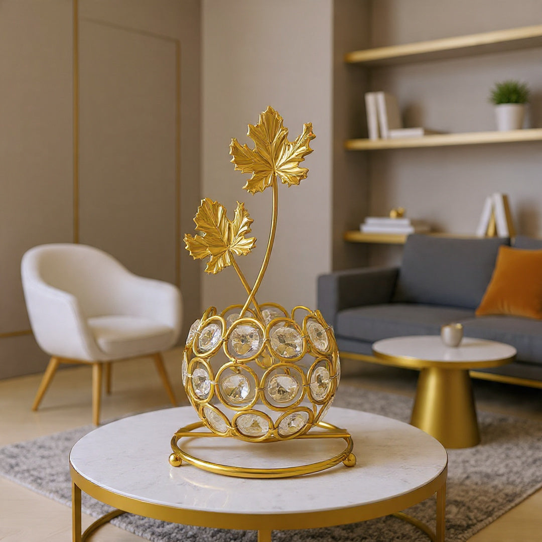 Golden Crystal Beaded Candle Holder (with LED Candle)