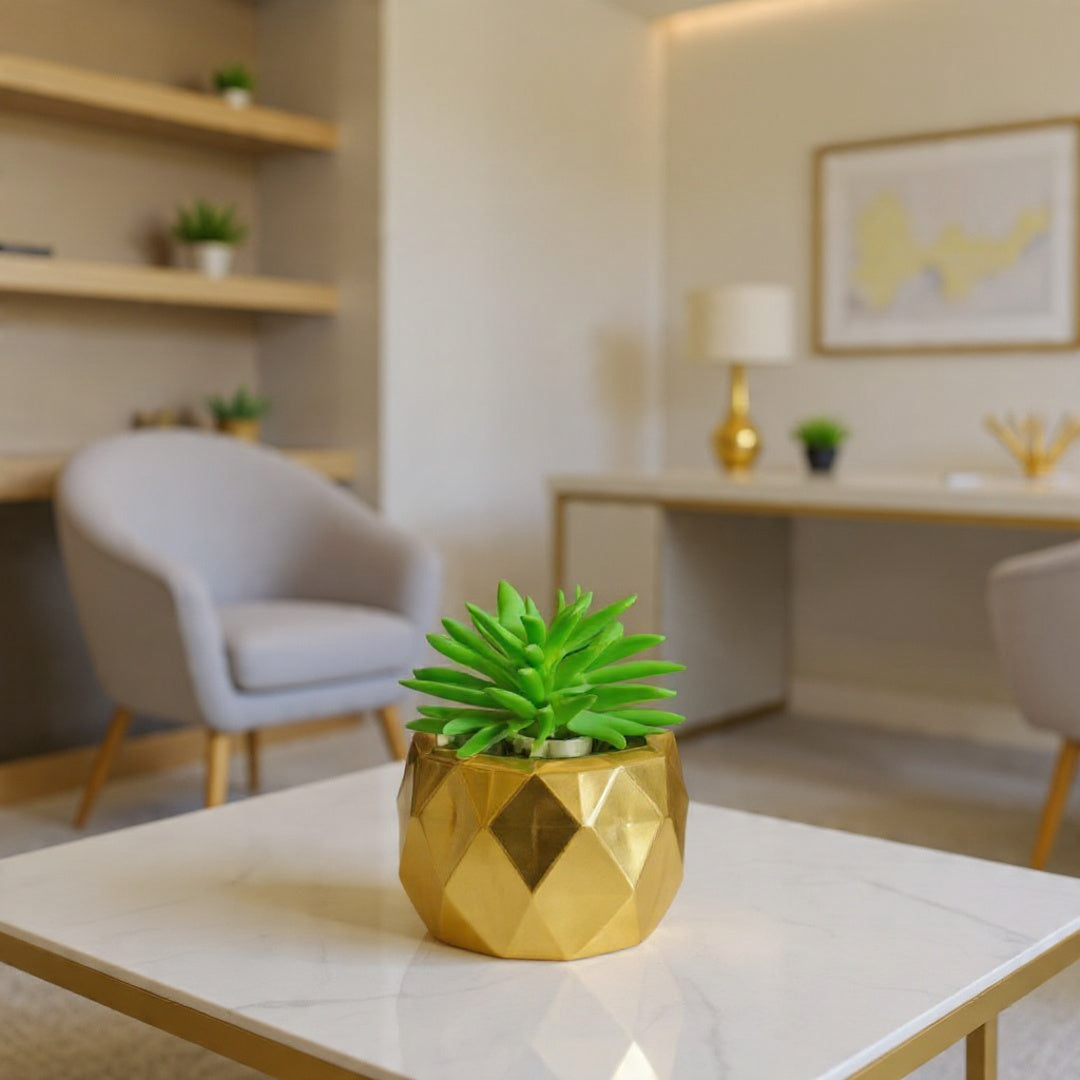 Golden Ceramic Pot with artificial Cactus Plant