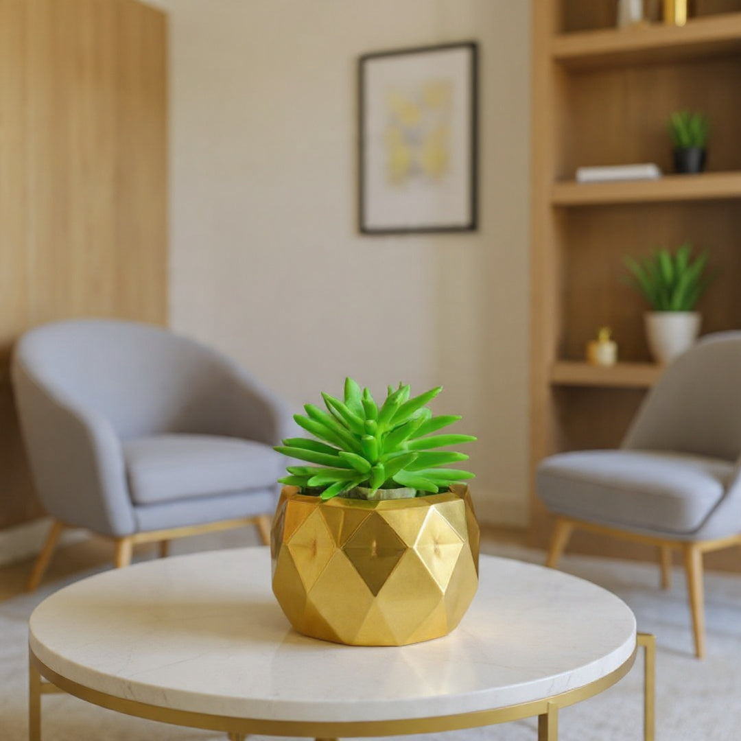Golden Ceramic Pot with artificial Cactus Plant