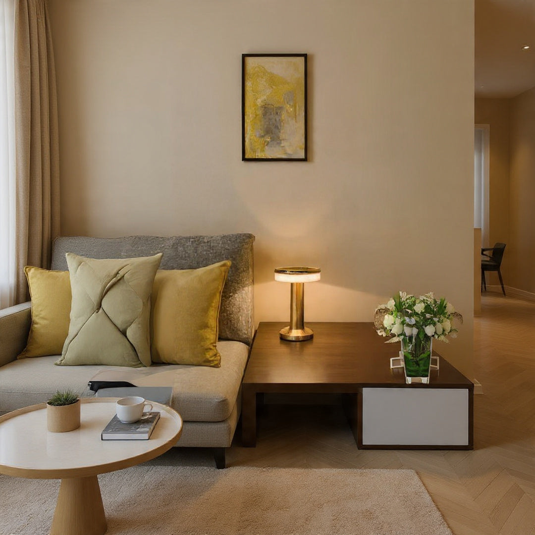 Golden LED Desk Lamp – 3 Light Colours, Portable, Rechargeable, Touch Sensor