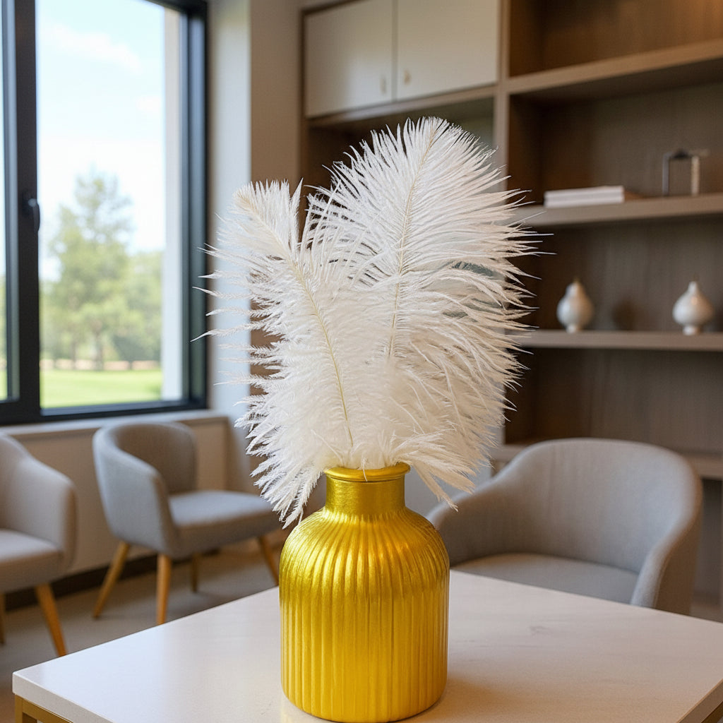 Golden Hand Crafted Vase with Feathers