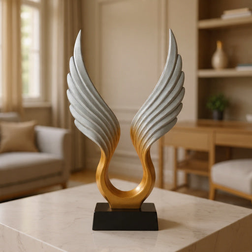 Twin Colours Spread Wings Nortic Statue on Black Base