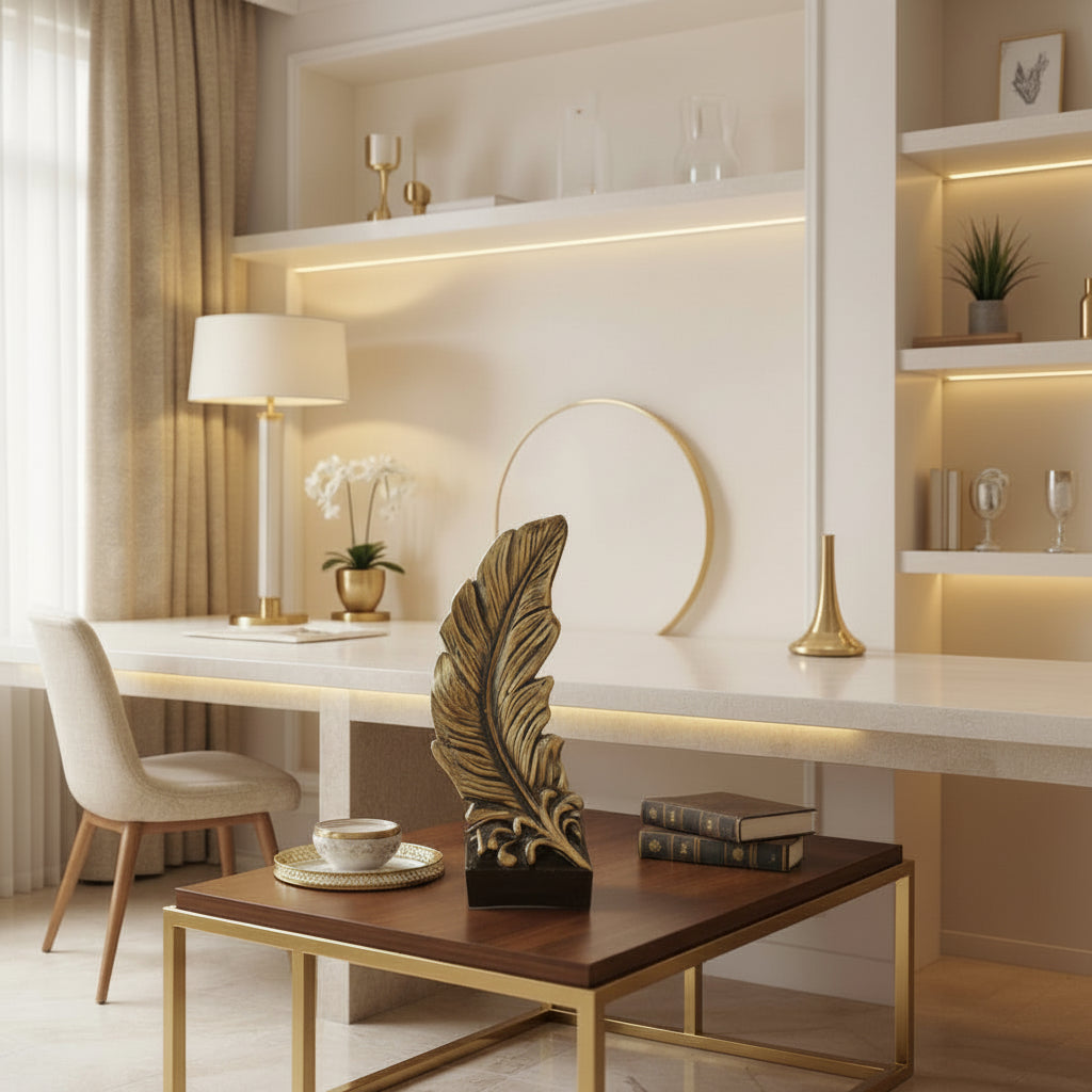 Golden-Black Vintage look Feather Sculpture