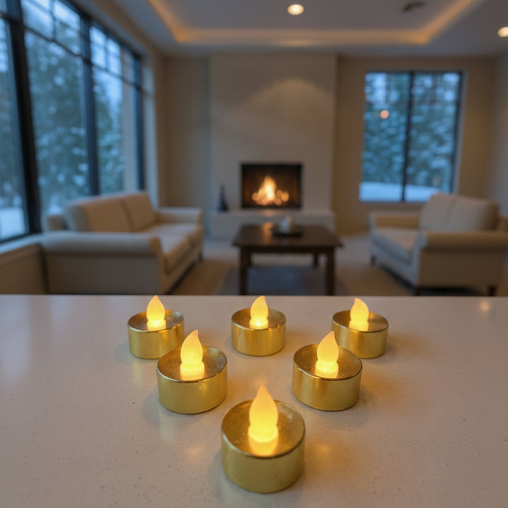 Golden Round Shape Flameless LED Candles (Set of 6 Candles)
