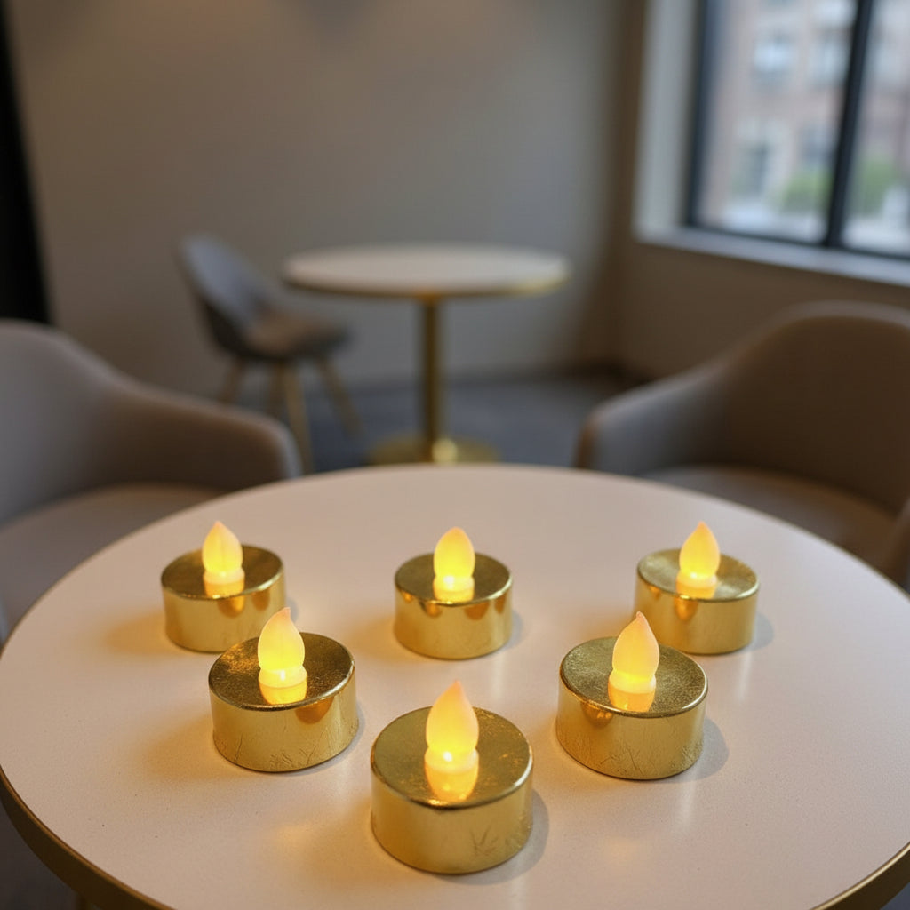 Golden Round Shape Flameless LED Candles (Set of 6 Candles)