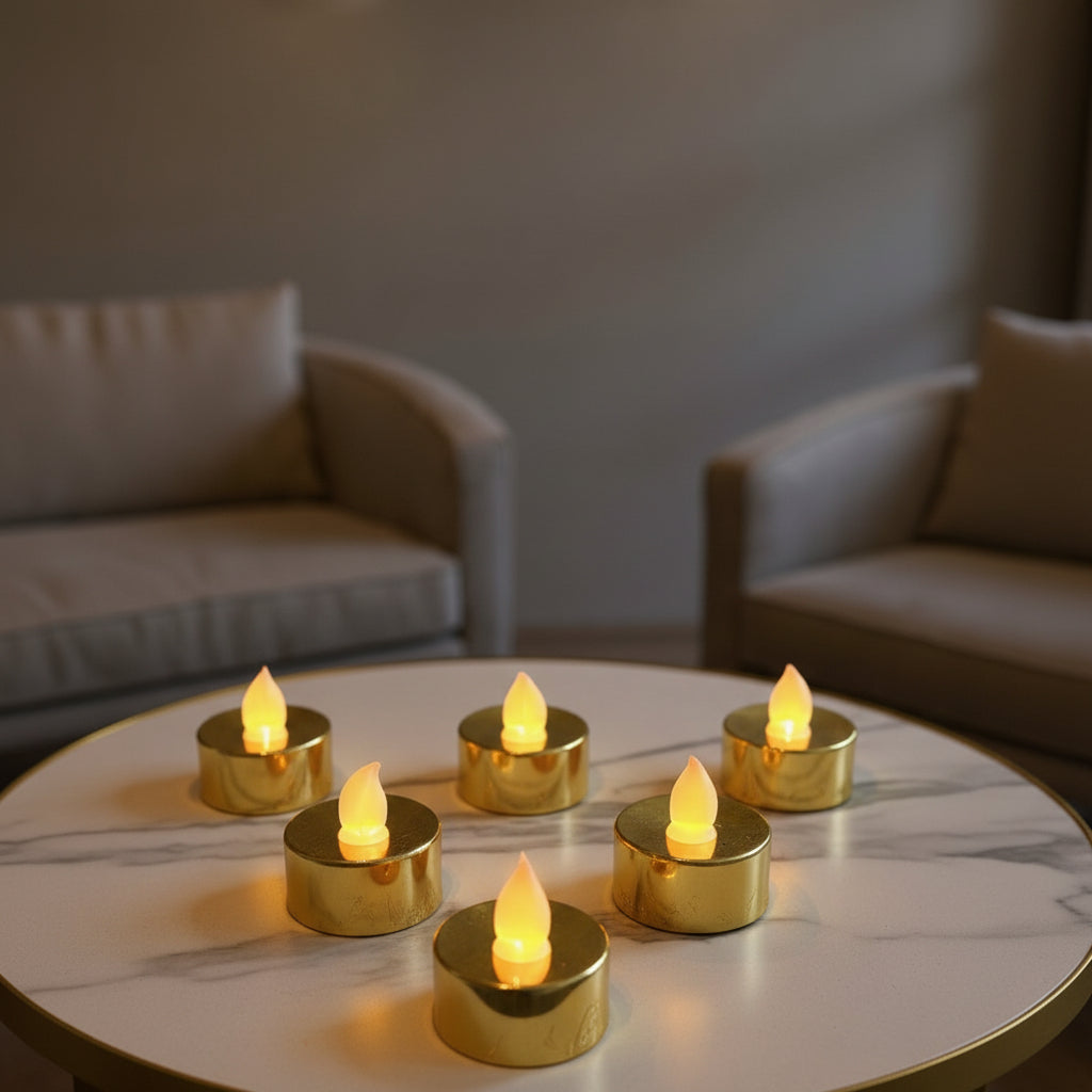 Golden Round Shape Flameless LED Candles (Set of 6 Candles)