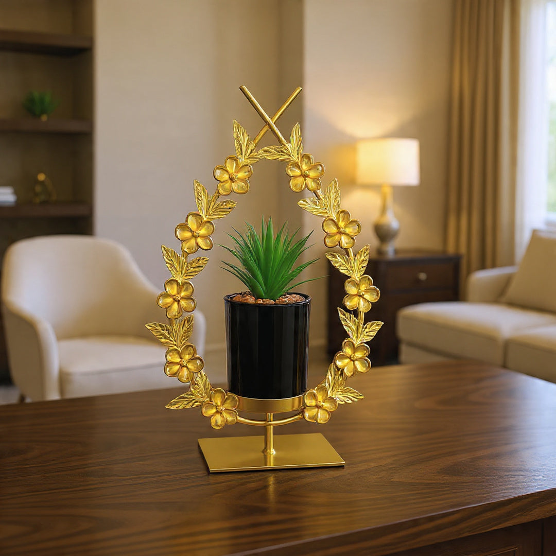 Cactus with Planter inside Metallic Floral Frame